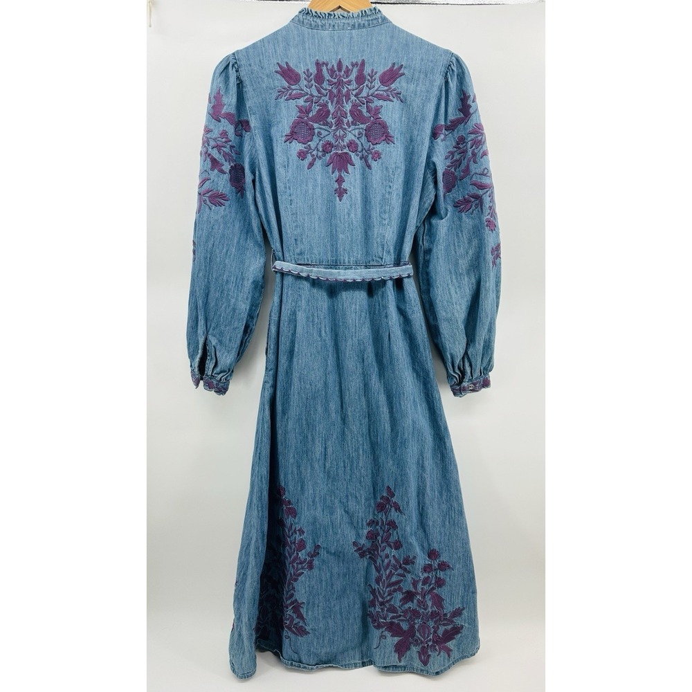 Sundance Blue Embroidered Cottagecore Denim Midi S Dress Western Boho Prairie - Picture 5 of 11